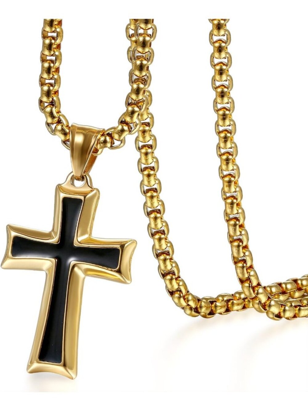 Men's Gold Stainless Steel Crucifix Prayer Cross Necklace Chain Cross Pendant